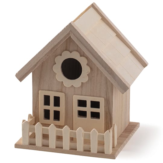7" Wood Birdhouse with Fence by Make Market®